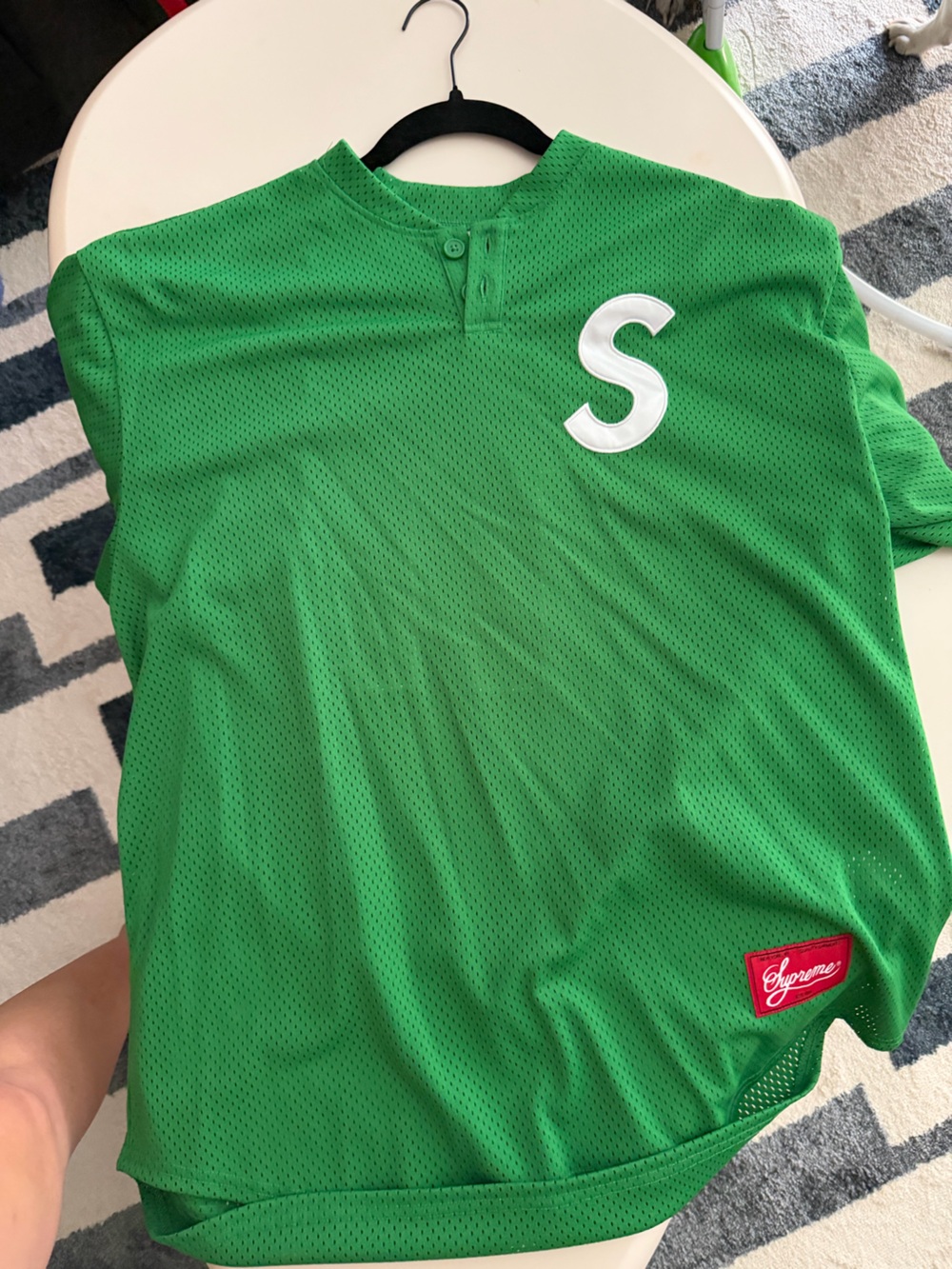 Supreme Green Mesh Baseball Shirt with 'S' Patch large men’s